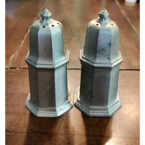 Leonard Salt & Pepper Shakers Pewter 3 1/2" Handcast W Stoppers Vintage
